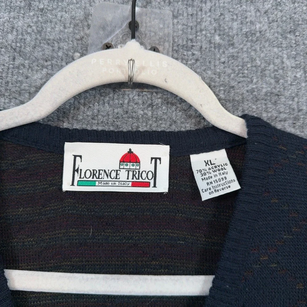 Florence Tricot Sweater Vest Mens XL Navy Blue Diamond Knit Wool Blend Italy